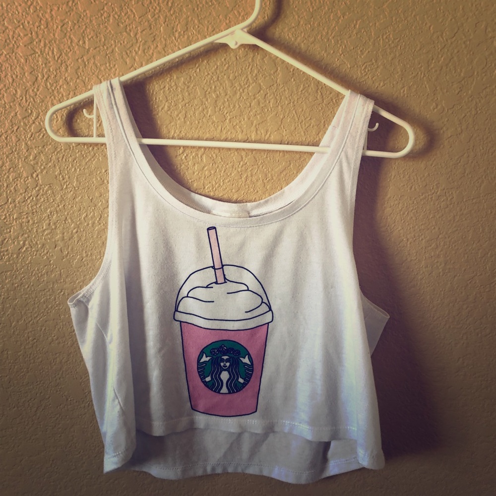 Freshtops Tank Top - White with a pink Starbucks